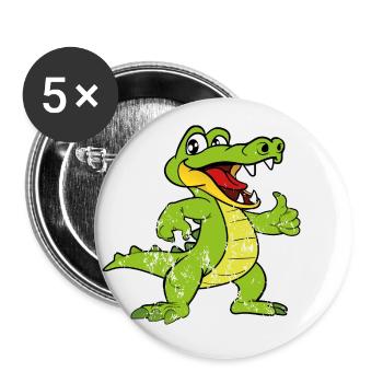 Retro Vintage Grunge Style Krokodil Alligator - Buttons klein 25 mm (5er Pack) - Weiß - Vorne