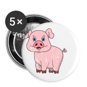Porcinet cochon style grunge vintage rétro - Lot de 5 petits badges (25 mm) - blanc - Devant