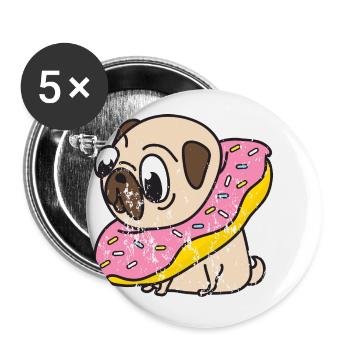 Retro vintage grunge style pug donut dog - Buttons small 1''/25 mm (5-pack) - white - Front