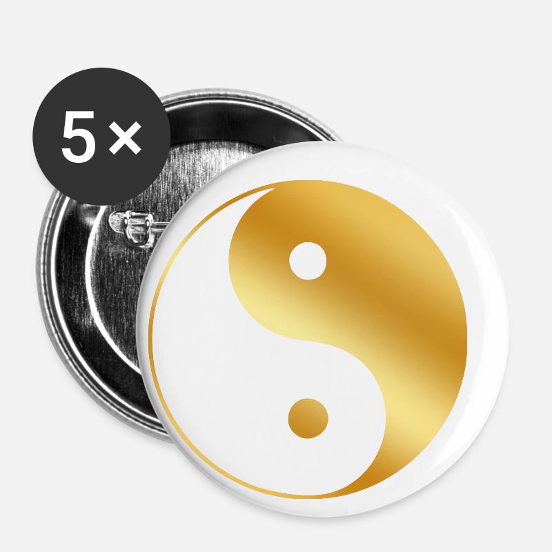 Yin Yang gold - Buttons small 1''/25 mm (5-pack) - white