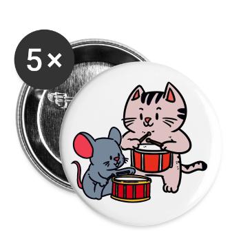 Musicians Mouse Drummer Kids Toddler Cat - Buttons small 1''/25 mm (5-pack) - white - Front