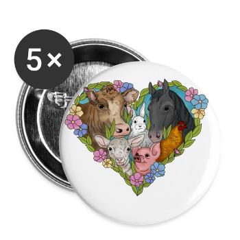 Coeur d'animaux et de fleurs - Lot de 5 petits badges (25 mm) - blanc - Devant