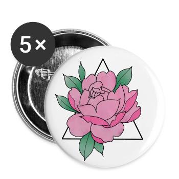Rose Pfingstrose Flower - Buttons klein 25 mm (5er Pack) - Weiß - Vorne