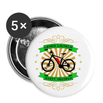 eBike lieber lächeln statt hecheln lustiger Spruch - Buttons klein 25 mm (5er Pack) - Weiß - Vorne