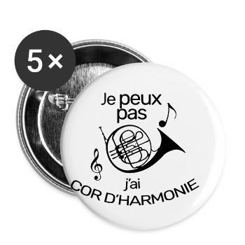 Je peux pas j'ai Cor d'harmonie - Lot de 5 petits badges (25 mm) - blanc - Devant