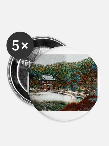 Tempel im Wald - Buttons klein 25 mm (5er Pack) - Weiß