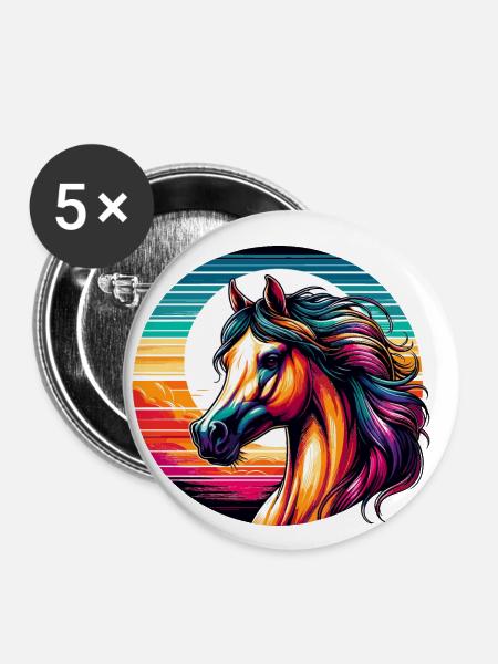 Arabische Pferdekunst - Buttons klein 25 mm (5er Pack) - Weiß