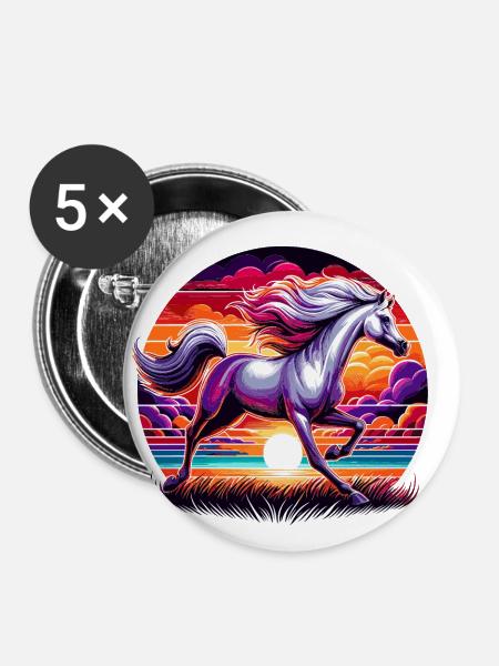 Arabische Pferdekunst - Buttons klein 25 mm (5er Pack) - Weiß