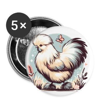 Silkie Chicken Fluffy Poulet Soyeux - Lot de 5 petits badges (25 mm) - blanc - Devant