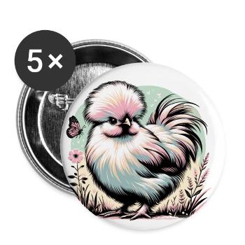 Silkie Chicken Fluffy Poulet Soyeux - Lot de 5 petits badges (25 mm) - blanc - Devant