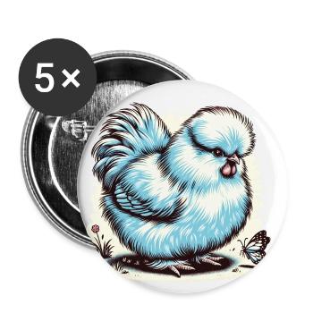 Silkie Chicken Fluffy Poulet Soyeux - Lot de 5 petits badges (25 mm) - blanc - Devant