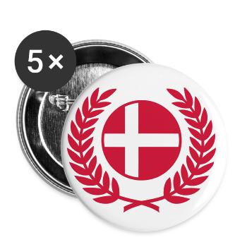 Danemark (drapeau et couronne de laurier) - Lot de 5 petits badges (25 mm) - blanc - Devant