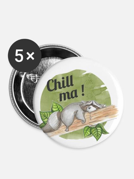 Chill ma - schlafender Waschbär - Buttons klein 25 mm (5er Pack) - Weiß