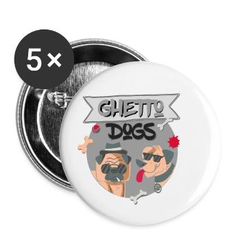 Coole Hunde - Ghetto Dogs - Gangster Mops - Buttons klein 25 mm (5er Pack) - Weiß - Vorne