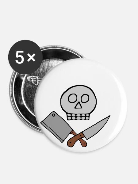 Totenkopf Küchenmesser Hackebeil - Buttons klein 25 mm (5er Pack) - Weiß