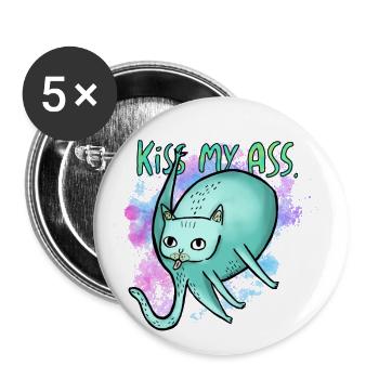 Kiss My Ass Cat - Buttons klein 25 mm (5er Pack) - Weiß - Vorne