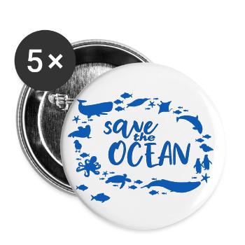 Save the ocean - Buttons small 1''/25 mm (5-pack) - white - Front