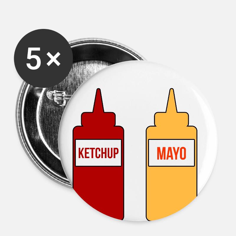 Mayo Ketchup - Buttons klein 25 mm (5er Pack) - Weiß