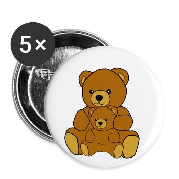 Teddy-Bär mit Kind - Buttons klein 25 mm (5er Pack) - Weiß - Vorne