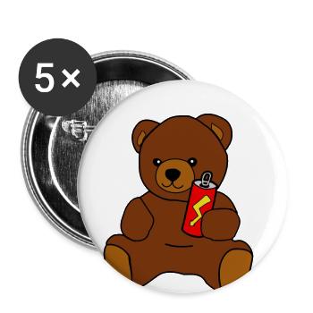 Teddy-Bär mit Energy Drink - Buttons klein 25 mm (5er Pack) - Weiß - Vorne