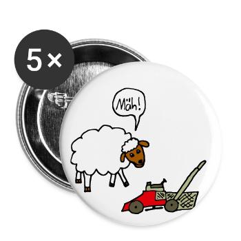 Schaf und Rasenmäher lustiger Comic Spruch Witz - Buttons klein 25 mm (5er Pack) - Weiß - Vorne