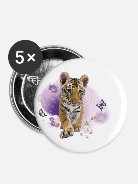 bengalischer Tiger - Buttons klein 25 mm (5er Pack) - Weiß
