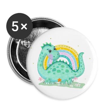 Dinosaures avec arcs-en-ciel - Lot de 5 petits badges (25 mm) - blanc - Devant