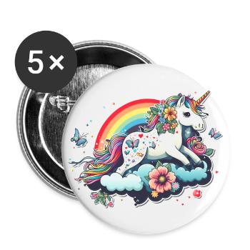 Niedliches Einhorn Regenbogen, Wolke, Kawaii Stil - Buttons klein 25 mm (5er Pack) - Weiß - Vorne