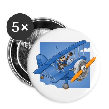 Fröhlicher Pilot in einem blauen Flugzeug. - Buttons klein 25 mm (5er Pack) - Weiß - Vorne