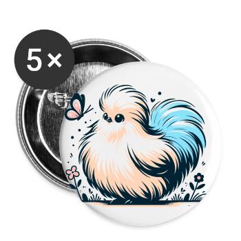 Silkie Chicken Fluffy Poulet Soyeux - Lot de 5 petits badges (25 mm) - blanc - Devant