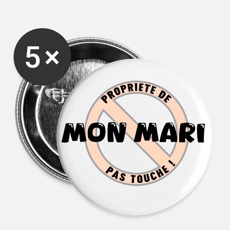 My husband's property, black - Buttons small 1''/25 mm (5-pack) - white