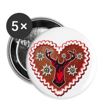 01 Lebkuchenherz Hirsch Edelweiss Enzian Hirschkop - Buttons klein 25 mm (5er Pack) - Weiß - Vorne