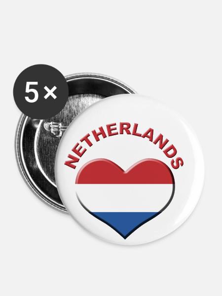 Heart for Netherlands - Buttons klein 25 mm (5er Pack) - Weiß