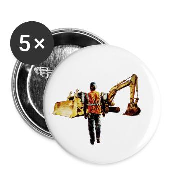 Bagger und Planierraupen - Buttons klein 25 mm (5er Pack) - Weiß - Vorne
