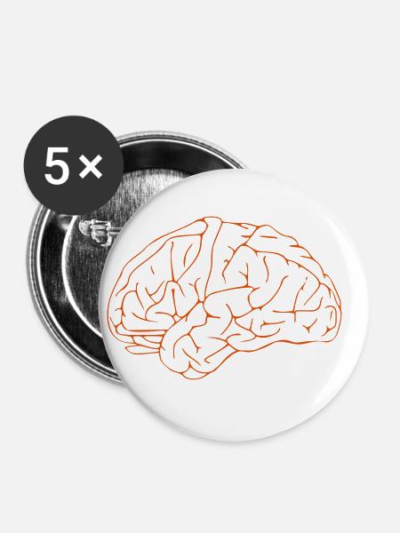 Gehirn - Buttons klein 25 mm (5er Pack) - Weiß