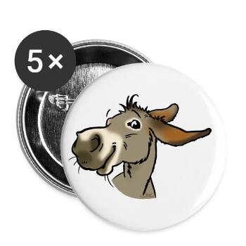 Smiling gray donkey - Buttons small 1''/25 mm (5-pack) - white - Front