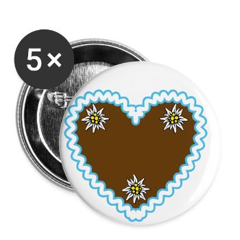07 Lebkuchenherz Edelweiss Dein Text Wunschtext - Buttons klein 25 mm (5er Pack) - Weiß - Vorne