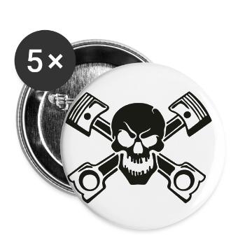 Schädel Totenkopf Kolben - Buttons klein 25 mm (5er Pack) - Weiß - Vorne