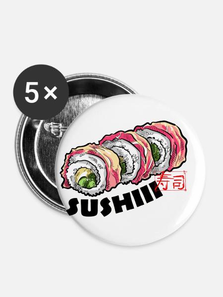 Sushi(ii) Brötchen - Buttons klein 25 mm (5er Pack) - Weiß