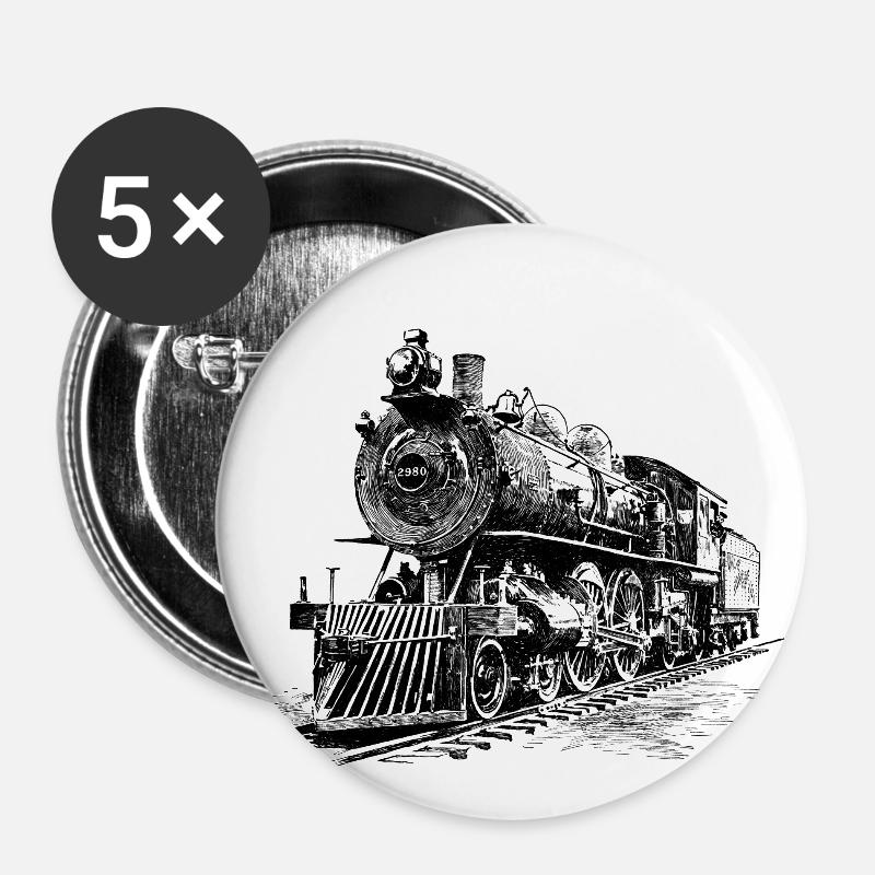 Eisenbahn Abenteuer weltweit ferne Länder Dampf - Buttons klein 25 mm (5er Pack) - Weiß