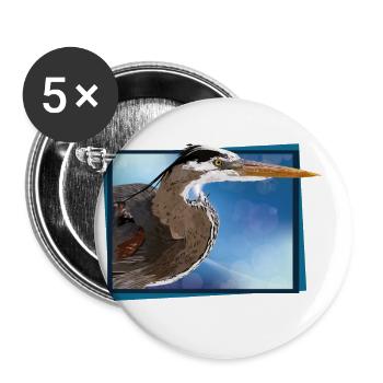 Blauer Reiher - Buttons klein 25 mm (5er Pack) - Weiß - Vorne