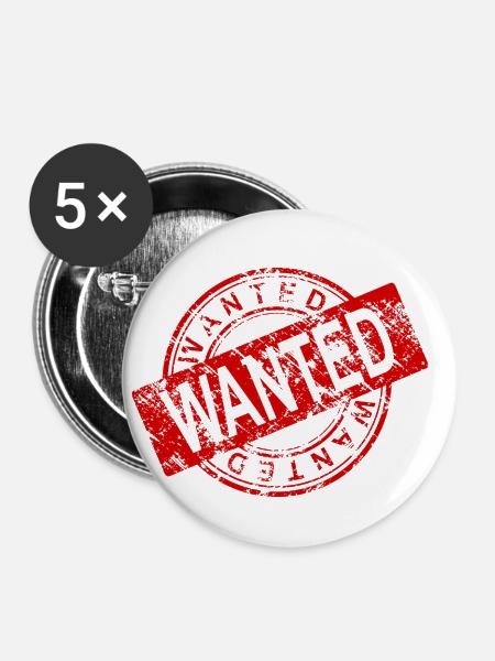 WANTED - Buttons klein 25 mm (5er Pack) - Weiß