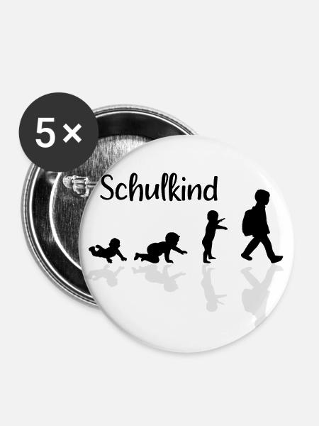 Schulkind Evolution Erstklässler Schule - Buttons klein 25 mm (5er Pack) - Weiß