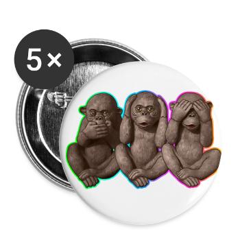 Three wise Monkeys | 3 weise Affen - Buttons klein 25 mm (5er Pack) - Weiß - Vorne