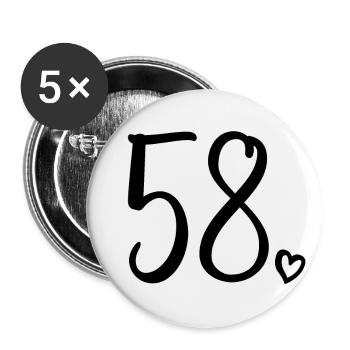 Cute Number 58, 58 Years Old, 58th Birthday Gift - Buttons small 1''/25 mm (5-pack) - white - Front