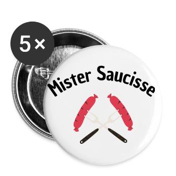 Mister saucisse - Lot de 5 petits badges (25 mm) - blanc - Devant