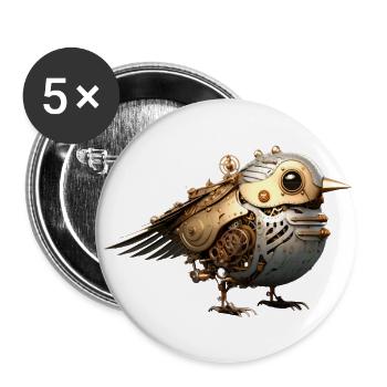 Steampunk Bird - Buttons small 1''/25 mm (5-pack) - white - Front
