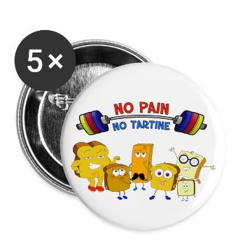 No Pain No Tartine Team - Lot de 5 petits badges (25 mm) - blanc - Devant