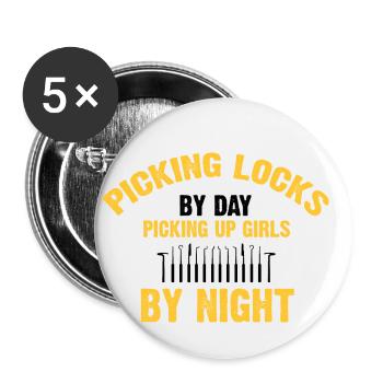 Lockpicking am Tag Abschlepper in der Nacht - Buttons klein 25 mm (5er Pack) - Weiß - Vorne