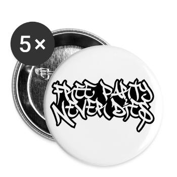 Free Party Never Dies - Lot de 5 petits badges (25 mm) - blanc - Devant